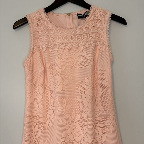 Karl Lagerfeld Size 4 Women's Peach Pink Sleeveless Lace Shift Dress Floral NWT - Picture 3 of 11